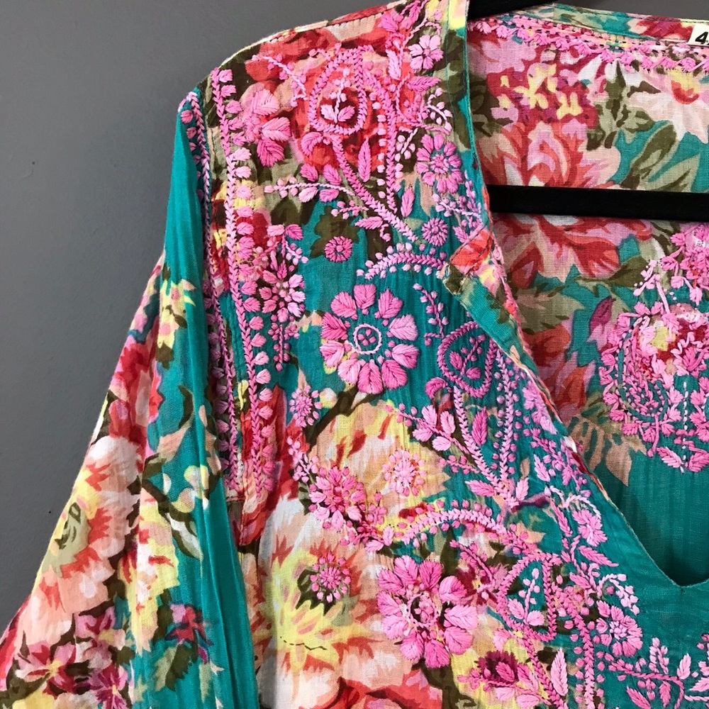 Floral embroidered sheer tunic